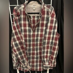 Carhartt Men's Casual Plaid Shirt - Burgundy and Gray